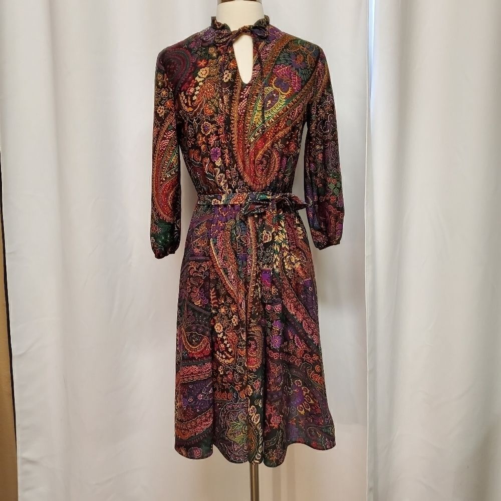 Vintage Handmade‎ Paisley Print Gypsy Bohemian Style Dark Floral Colorful Dress